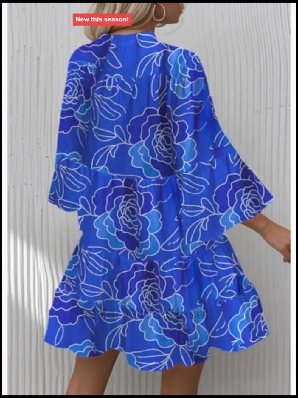 Flowy Ruffle Bell Sleeve V Neck Tiered Boho Floral Beach Mini Dress